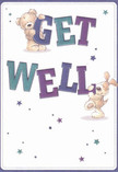 This delightful get well card is alive with warmth and optimism, featuring two endearing characters-a cozy teddy bear and a spirited puppy-who together reveal a message of care and hope. Clutching and balancing large, colourful letters that boldly spell out 'Get Well,' the duo's illustrated softness feels almost touchable, echoing the plush textures of Hornsey's best hand-tied bouquets. The indigo and teal hues energize the type, making it pop against the creamy white background, evoking the freshness of early blooms seen in local markets near Priory Park. Star-shaped flourishes in shades of blue and purple provide whimsical accents, twinkling with possibility and encouragement. Every detail, from the expressive faces to the inviting posture of bear and puppy, radiates kindness-the sort of gentle support one might receive from a Hornsey neighbour in times of need. Light, tactile, and full of sincerity, this card's design is a heartfelt invitation to recovery, ideal as a standalone gesture or accompanied by a same-day delivery of blooms from Hornsey Florist, bringing genuine comfort throughout Hornsey and its surrounding neighbourhoods.